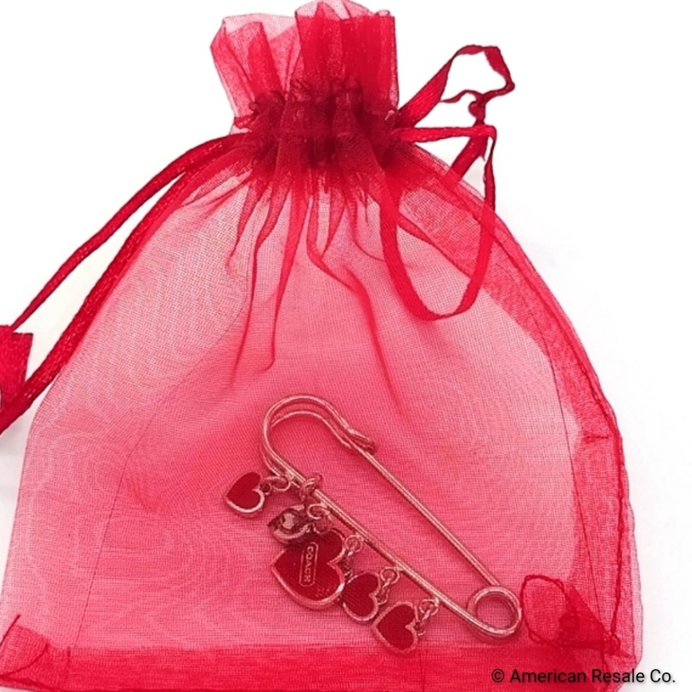 Vintage COACH Red heart safety pin brooch Hangbag backpack charm - Picture 7 of 7
